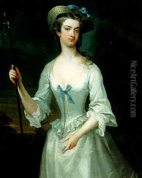 Portrait Of Lady Mary Wortley Montagu Holding An An Houette Oil Painting - Charles Jervas