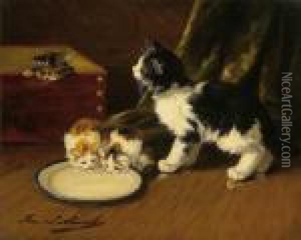 The Young Kittens Oil Painting - Alphonse de Neuville