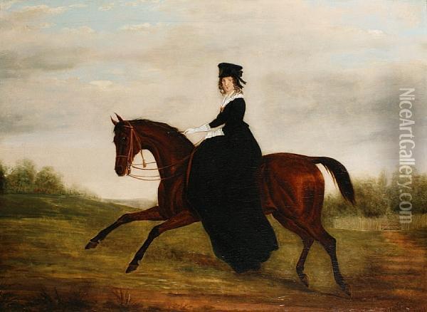 An Elegant Lady On Horseback Oil Painting - James Loder Of Bath