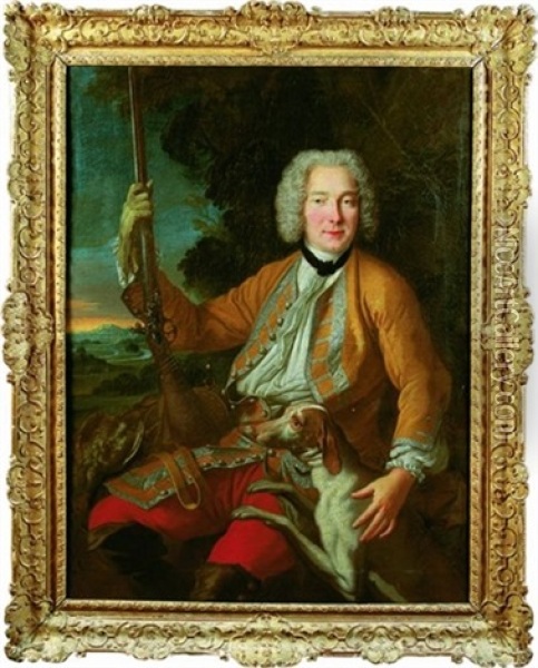 Portrait D'un Chasseur Accompagne De Son Chien Sur Fond De Paysage Oil Painting - Pierre Paul Merelle