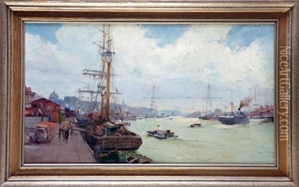 Puerto Oil Painting - Raphael Monleon y Torres