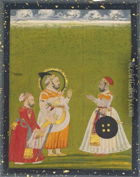 Maharaja Jagat Singh Ii Receiving A Noble Oil Painting -  Indian School-Mewar (18)