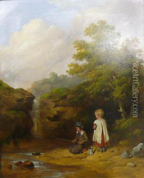 Children Fishing Oil Painting - Isaac Henzell