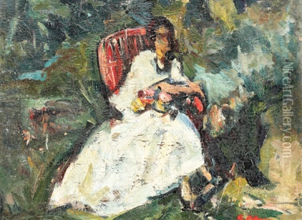 In The Garden Oil Painting - Gheorghe Petrascu