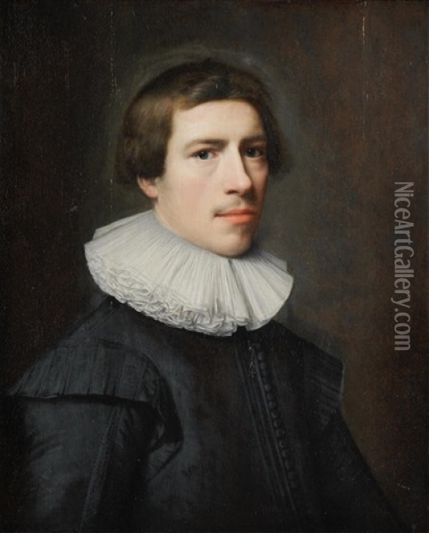 Portrait Of A Gentleman, Bust-length, In Black Costume And White Ruff Oil Painting - Jan Daemen Cool