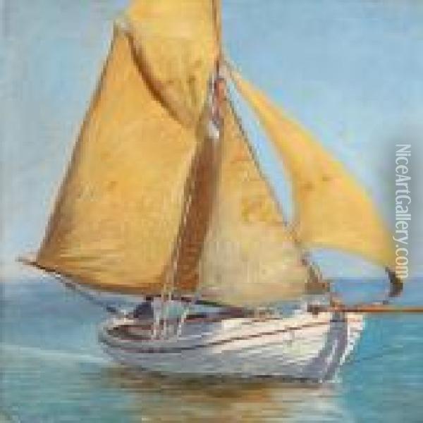 Seascape With A Sailing Boat Oil Painting - Vilhelm Karl Ferd. Arnesen