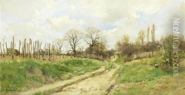 A Farm Landscape Oil Painting - Pierre Emmanuel Eugene Damoye