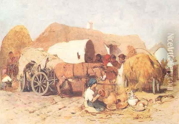 Pottery Fair c. 1875 Oil Painting - Geza Meszoly