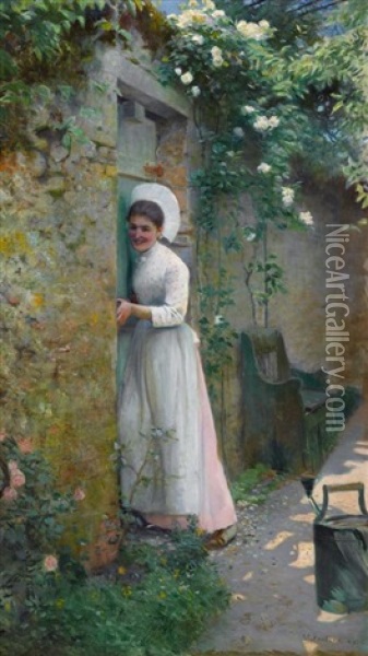 By The Garden Door Oil Painting - Frank C. Penfold