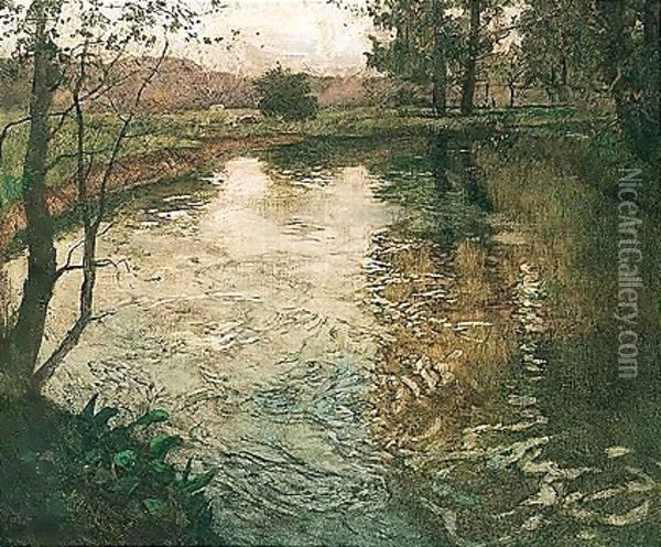Elvelandskap (The River) Oil Painting - Fritz Thaulow
