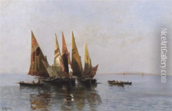 Segelboote Vor Der Kuste Oil Painting - Leontine (Lea) von Littrow