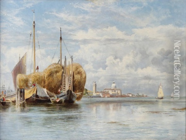Hay Barges, Venice Oil Painting - Keeley Halswelle