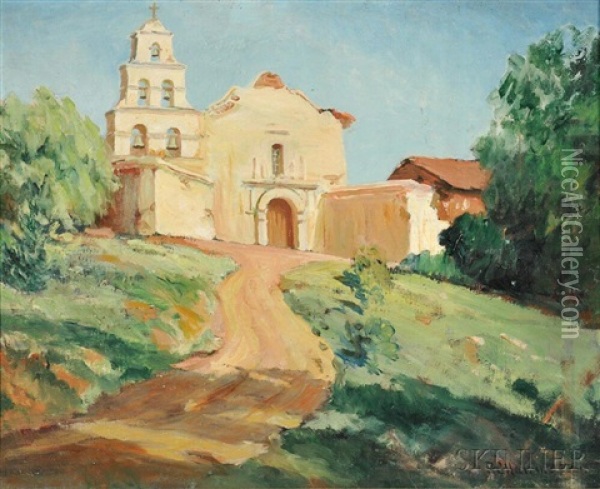 Spanish Mission Church Oil Painting - Rebecca Christina Harrington