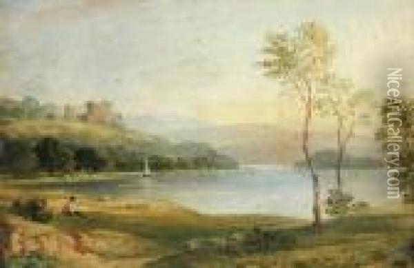 Figure By The Lake Oil Painting - Anthony Vandyke Copley Fielding