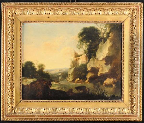 Paesaggio Con Armenti Oil Painting - Cornelis Van Poelenburch