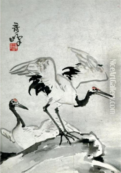 Dancing Cranes Oil Painting - Gao Qifeng