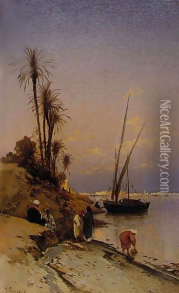 On The Banks Of The Nile Oil Painting - Hermann David Solomon Corrodi