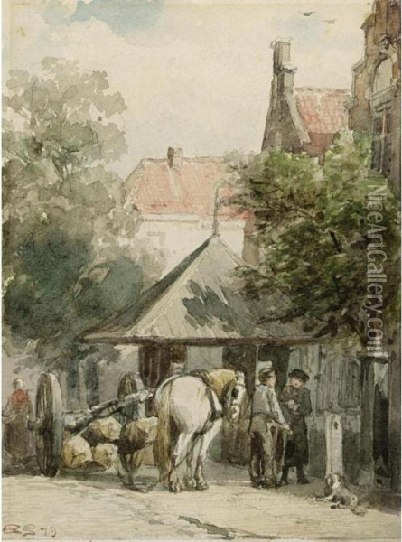 A Street Scene, Abcoude Oil Painting - Cornelis Springer