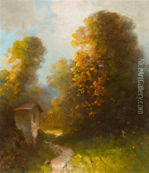 Herbstliche Landschaft Mit Marterl Oil Painting - Oskar Mulley