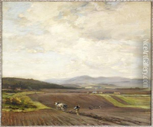 Ploughing, Lammermuir Hills Oil Painting - James Campbell Noble