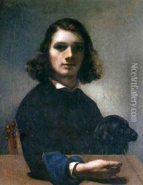 Self-Portrait (Courbet with Black Dog) Oil Painting - Gustave Courbet