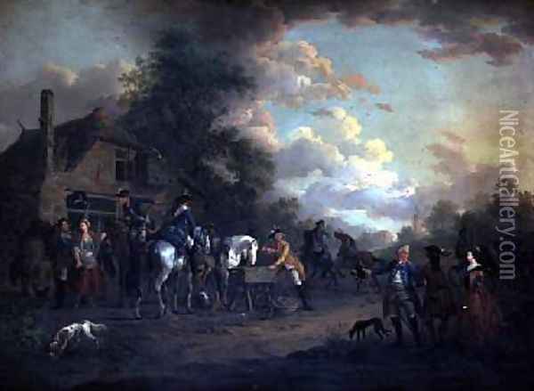 French Cavalry officers halted at the White Hart Oil Painting - Jan Anthonie Langendyk