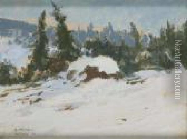 Wintery Krkonoe Mountains Oil Painting - Gustav Macoun