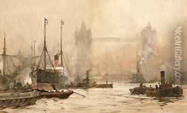 Tower Bridge from Cherry Garden Pier Oil Painting - Charles Edward Dixon