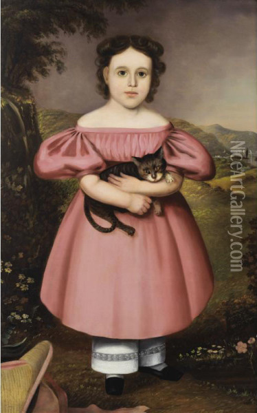 Portrait Of A Young Girl With Cat Oil Painting - Joseph Goodhue Chandler