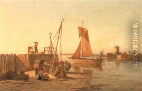 Unloading The Catch Oil Painting - William Raymond Dommersen