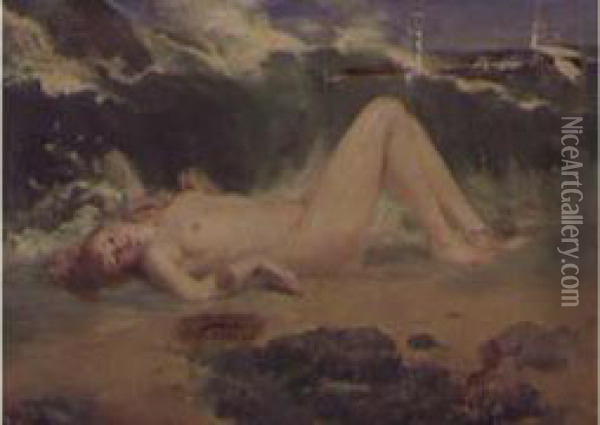  Femme Nue Sur La Greve  Oil Painting - Alfred Petit