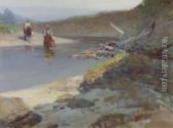 Crossing The Smokey Hill River Oil Painting - Frank Tenney Johnson
