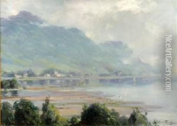 A Misty Morning, Loch Godhead Oil Painting - Robert Fowler