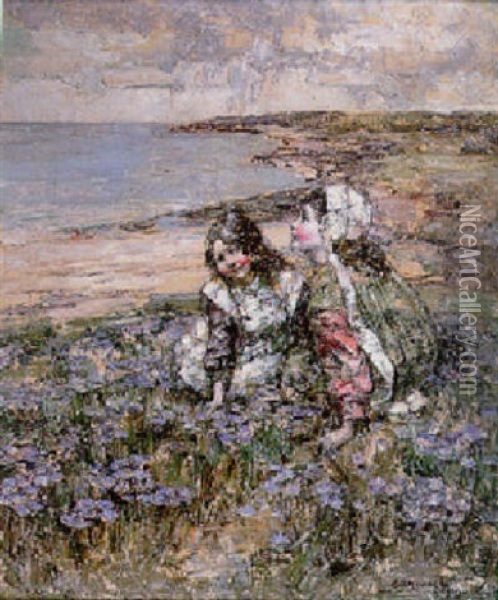 On A Flowerbed By The Sea Oil Painting - Edward Atkinson Hornel