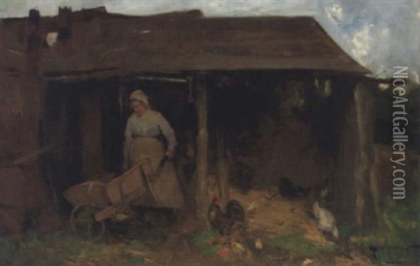 The Farmyard Oil Painting - Robert Gemmell Hutchison