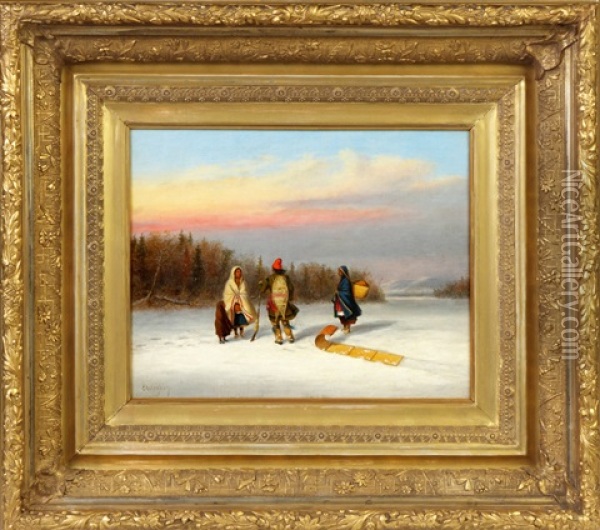 Caughnawaga Indians In Snowy Landscape Oil Painting - Cornelius David Krieghoff
