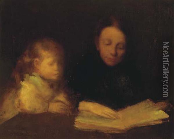 The Artist's Wife And Daughter Oil Painting - Eugene Carriere