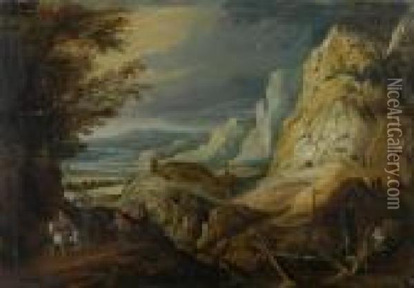 Berglandschaft Mit Wanderern. Oil Painting - Joos De Momper