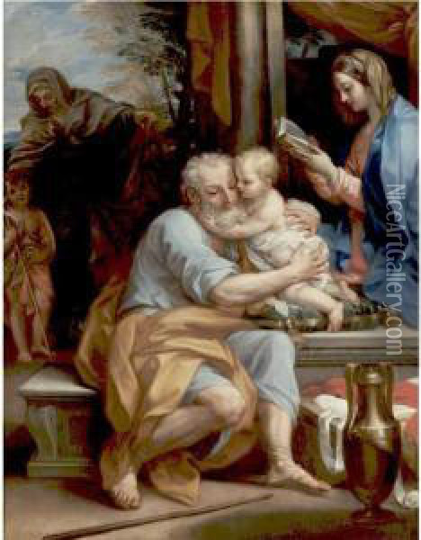 Saint Joseph Embracing The 
Infant Christ, The Virgin, The Infant Saint John And Saint Elizabeth 
Beyond Oil Painting - Bartolomeo Giuseppe Chiari