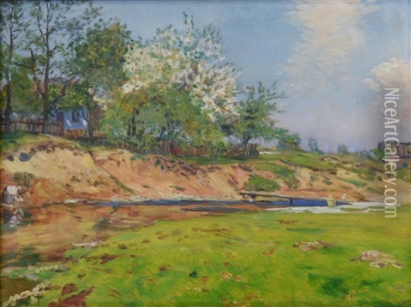 River Landscape Oil Painting - Frantisek Kavan