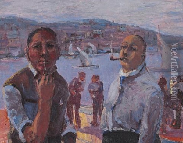 Italian Fishermen, Monterey Oil Painting - Selden Connor Gile