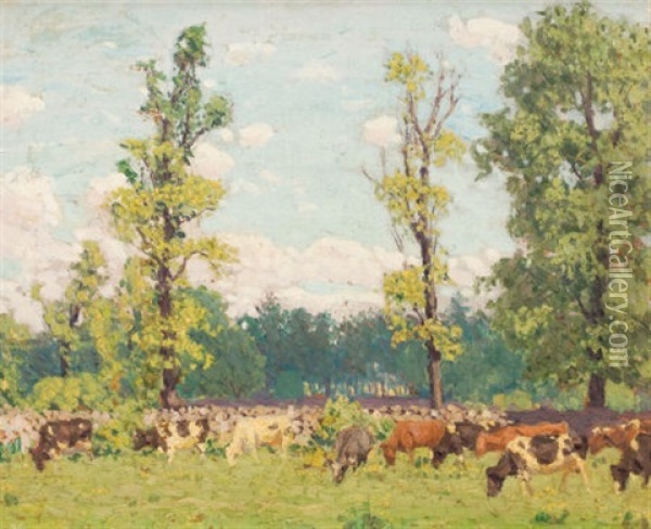 Sunlit Meadow Oil Painting - Edward Charles Volkert