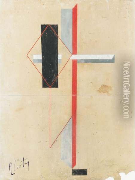 Suprematist Composition Oil Painting - Eliezer Markowich Lissitzky
