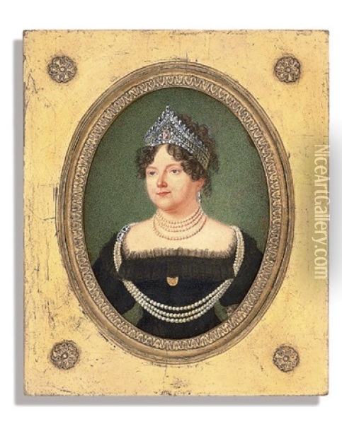 The Dowager Empress Maria Feodorovna Wearing A Diamond-encrusted Tiara Oil Painting - Henri Benner