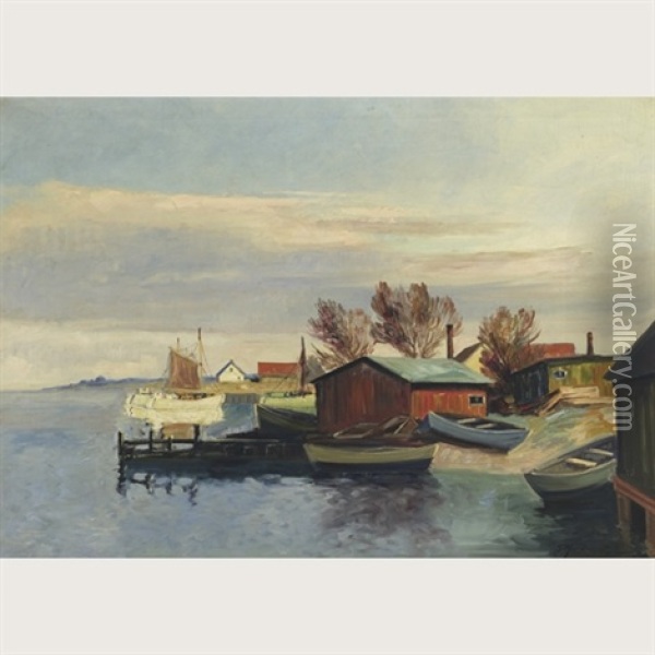Harbour Scene Oil Painting - Frederick Wilhelm Jacobsen