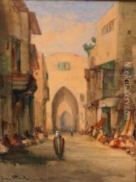 David Street, Jerusalem Oil Painting - Lucien Whiting Powell