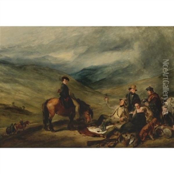 A Shooting Party Regaling - A Scene In The Moors Oil Painting - William Simson