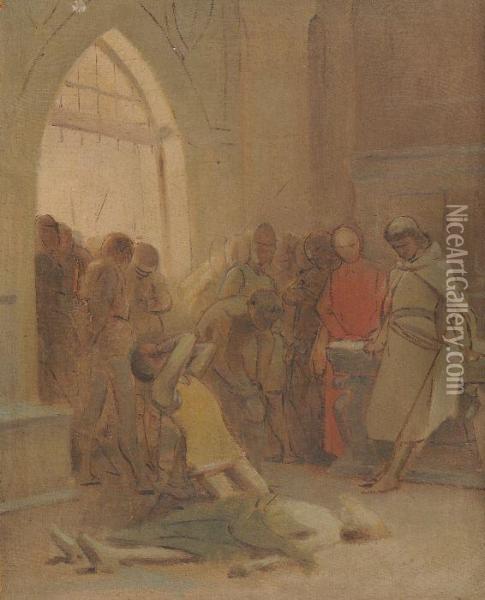 La Scoperta Del Cadavere Di Manfredi Oil Painting - Giuseppe Bellucci