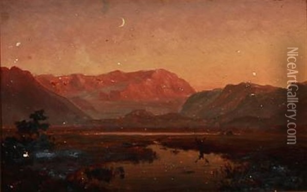 South German Landscape (+ Romantic Landscape In Moonlight, Verso) Oil Painting - Wilhelm Ferdinand Xylander