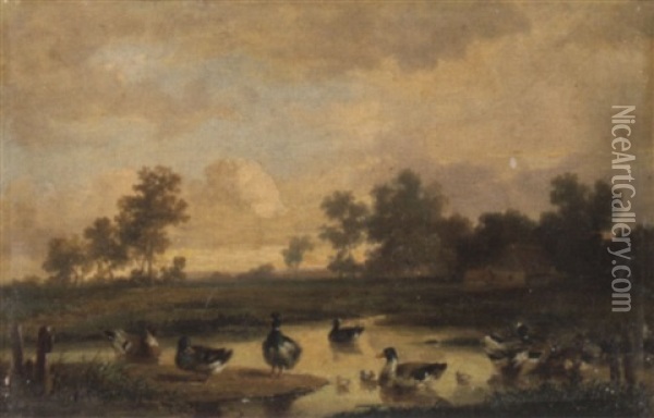 Enten Am Teich Oil Painting - Cornelis van Leemputten